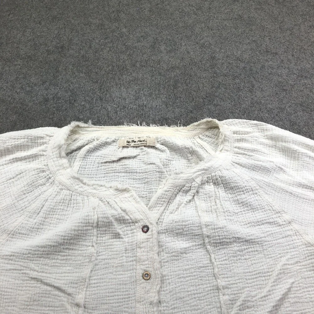 Free People Blouse Womens Medium White Button Gauze 3/4 Sleeve Boho We The Free - Picture 4 of 9